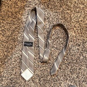 Dior Monsieur Brown and Cream Diagonal Stripe Silk Tie